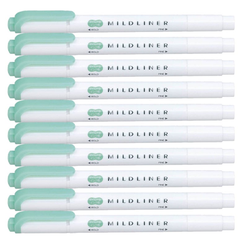 MILDLINER ZEBRA MILDLINER Highlighter pen markers, Mild Blue Green (WKT7-MBG) x10 - Image 1